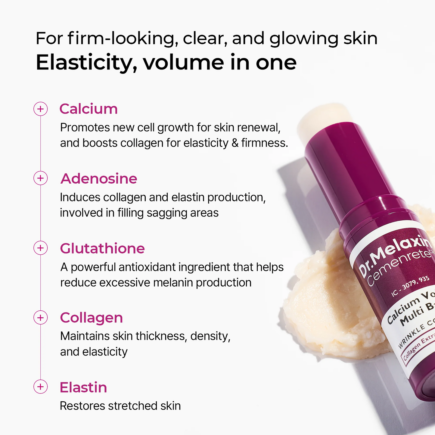 Dr.Melaxin Calcium Multi Balm Stick, Collagen & Elastin Wrinkle Stick, All-in-One Hydrating Balm, Eye & Neck Balm, Makeup Base & Face Moisture Balm, Korean Skincare