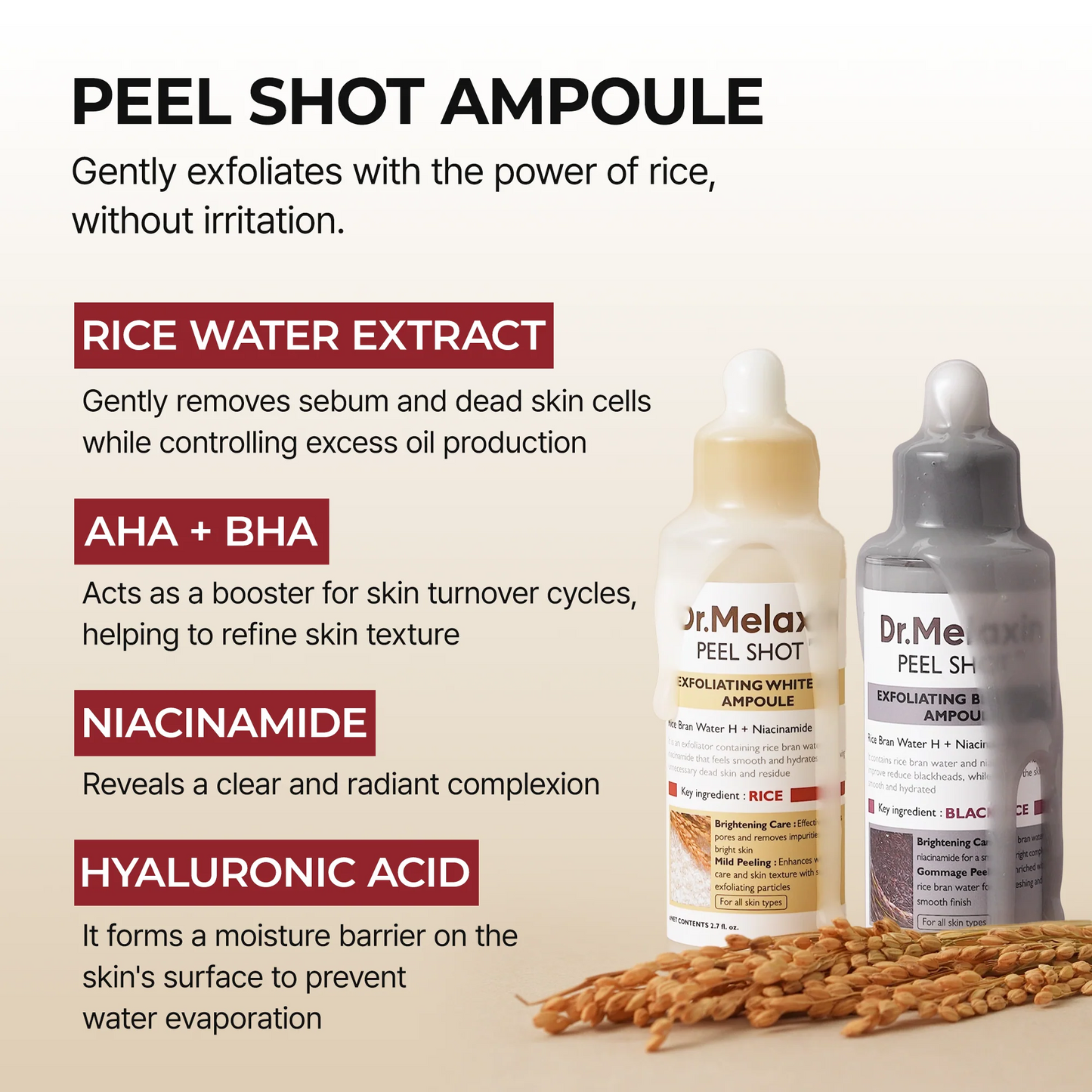 Dr.Melaxin Peel Shot Glow Rice Peeling Ampoule Duo DailySoft Exfoliating Face and Body Scrub Dead Skin CellsBlackhead Remover for All Skin Types korean skin care