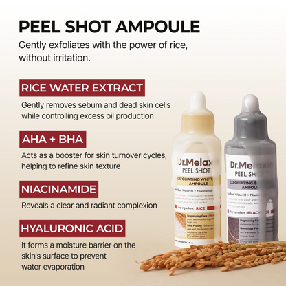 Dr.Melaxin Peel Shot Glow Rice Peeling Ampoule Duo DailySoft Exfoliating Face and Body Scrub Dead Skin CellsBlackhead Remover for All Skin Types korean skin care
