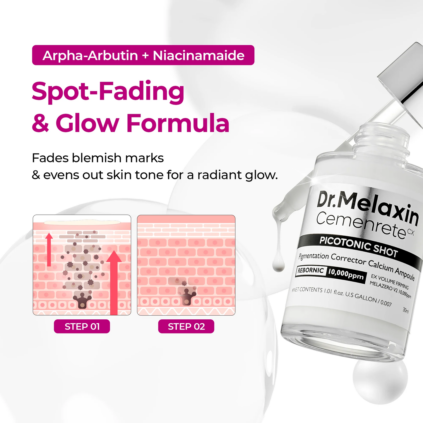 Dr.Melaxin Lumi firm & lift Duo | Korean facial Collagen Firming serum plumping skin & tightening refines skin repair density | Cyano Pink Spicule Serum + Picotonic Shot Ampoule